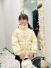 鴨鴨兒童羽絨服女童短款加厚面包服女孩冬季中國風中大童裝外套GM 淺米黃 120 曬單實拍圖