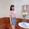 AEMAPE正肩短袖t恤女裝夏裝2025年新款夏季小個(gè)子雪紡上衣漂亮洋氣小衫粉紅色M 建議95-105斤 曬單實(shí)拍圖
