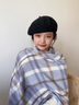 啄木鳥美拉德風圍巾女冬暖絨加厚保暖撞色格子披肩韓版2024新款配大衣潮 藍灰 曬單實拍圖