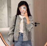 DAVEY MODE灰色麻花毛衣外套女春秋季2025新款感慵懶風(fēng)短款針織開(kāi)衫上衣 灰色【zt】 M 建議95-110斤 曬單實(shí)拍圖