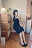 clotho Rennie品牌女裝新中式連衣裙女2025夏季新款韓版氣質(zhì)優(yōu)雅修身顯瘦中長款 黑色 M 曬單實拍圖