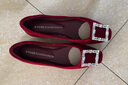 迪芙斯星期六旗下DFuse女鞋春秋新款單鞋女絲絨布優(yōu)雅方頭鉆扣平底鞋女 波爾圖酒紅色 35 曬單實(shí)拍圖