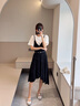 MO&Co.假兩件V領(lǐng)吊帶不規則連衣裙氣質(zhì)黑白撞色設計感裙子女 黑色 S 160 曬單實(shí)拍圖