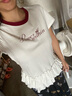 森馬（Semir）短袖T恤女印花撞色修身小眾2025夏季甜美荷葉邊上衣107425100098 曬單實(shí)拍圖