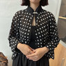 JIASHENGXI 防曬小披肩春夏季新款時(shí)尚百搭短款雪紡防曬衣薄款騎車(chē)遮陽(yáng)斗篷開(kāi)衫 黑波點(diǎn) 有袖 均碼 曬單實(shí)拍圖