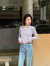 Calvin KleinJeans秋冬女士休閑通勤ck刺繡V字POLO領內(nèi)搭打底針織衫J224778 PC1-鳳信紫 S 曬單實拍圖