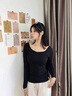 啄木鳥莫代爾打底衫女內(nèi)搭雙u領(lǐng)長(zhǎng)袖t恤洋氣外穿上衣薄款 黑色 2XL 曬單實(shí)拍圖