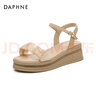 達(dá)芙妮（DAPHNE）七夕坡跟涼鞋女夏厚底一字帶羅馬鞋夏季新款高跟女鞋休閑單鞋 米色 跟高7cm 38 (240mm) 曬單實(shí)拍圖