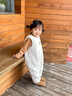 幼歌（YOUGE）嬰幼兒冬季卡通萌趣繡花標蓬松柔軟加絨無(wú)袖毛絨連體衣 米白色連體褲 90cm 曬單實(shí)拍圖