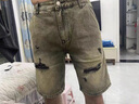 衣然呈品破洞牛仔短褲男夏季美式復(fù)古水洗寬松中褲百搭潮牌直筒五分褲子男 淺藍(lán)色 30【建議116-130斤】 曬單實(shí)拍圖