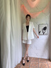 伊婭莎休閑短袖小西裝外套女夏季薄款氣質(zhì)時尚小個子職業(yè)裝西服短褲套裝 單件白色西裝 L 推薦105-115斤 曬單實拍圖