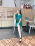 ROWILUX高端連衣裙女夏季2025新款時尚洋氣小個子修身顯瘦v領(lǐng)仙女a(chǎn)字裙 綠色 S 155 90-105斤 曬單實拍圖