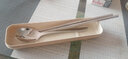 芮家德 韓式不銹鋼兩用叉勺套裝叉勺一體兩用勺子便攜式餐具套裝帶餐具盒 麥色套裝 曬單實(shí)拍圖