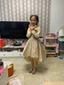 小咔衣濃兒童禮服公主裙花童婚禮小女孩生日長(cháng)袖主持人鋼琴演奏演出服秋季 香檳金-改良版（裙擺無(wú)花） 150 曬單實(shí)拍圖