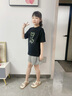 可可鴨（QQ DUCK）童裝兒童短袖T恤女童夏裝汗衫學生青少年衣服小熊T黑色；150 曬單實拍圖
