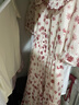 香影（xiangying）紅色碎花連衣裙女2025夏裝新款高腰大翻領(lǐng)泡泡袖茶歇裙子 暗紅 S 曬單實拍圖