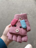 栀锦韩版时尚儿童手套冬季保暖翻盖半指写字手套男女孩针织加厚手套 深粉色 6-12岁 实拍图