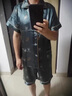 貓人男士睡衣夏季夏款冰絲家居服短袖短褲夏天可外穿男款大碼秋冬保暖 雙短男士玉簪綠葉 L (110-130斤) 曬單實拍圖