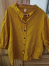 檸清研短袖棉麻t恤女寬松復古韓版文藝薄款上衣2023夏季新款中袖燈籠袖 黃色紐扣 3XL建議【136-151斤】 曬單實(shí)拍圖
