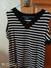 橫行道2026夏裝新款女裝露肩半袖上衣服v領(lǐng)寬松短袖t恤條紋打底衫 黑大白小 M 曬單實(shí)拍圖