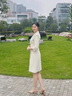 威世品夏季高級(jí)感西裝連衣裙女新款氣質(zhì)女神范通勤職業(yè)主持人正裝短裙子 冰川藍(lán)duan袖 L 曬單實(shí)拍圖