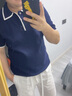 羅蒙（ROMON）英倫雅痞男裝時(shí)尚儒雅男士t恤衫短袖 輕熟風(fēng)菠蘿紋針織polo男短袖 深藍(lán)色 XL 145-155斤 曬單實(shí)拍圖