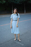 對白法式高級感連衣裙女2025夏季新款氣質(zhì)收腰顯瘦通勤風(fēng)襯衫裙子 冰水藍(lán) L 曬單實拍圖
