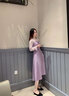 未風(fēng)連衣裙女2025秋裝新品時尚女裝收腰V領(lǐng)長袖拼接假兩件裙子 紫色 L 曬單實拍圖