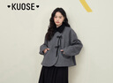闊色（kuose）新中式拼色翻領(lǐng)短款毛呢外套秋冬新款女氣質(zhì)寬松國(guó)風(fēng)上衣 灰色 L 曬單實(shí)拍圖