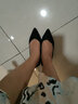 7or9 黑茶 黑色單鞋舒適職業(yè)細跟百搭尖頭空氣棉高跟鞋送女友禮物 黑茶（寬楦版） 5cm 32 曬單實(shí)拍圖