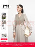 麥檬MM商場同款23春新品淺咖v領通勤泡泡袖連衣裙女5DC191341 淺咖啡 M 曬單實拍圖