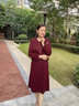 歐巴頓喜婆婆婚宴裝禮服兩件套連衣裙媽媽高檔旗袍裙春秋新款中老年女裝 2304酒紅色 XL【上衣+裙子】 曬單實(shí)拍圖