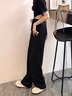 FSHE2025垂順冰絲闊腿褲女薄款春夏秋季高腰提花顯瘦休閑褲女閨蜜 黑色【面料】 XL 126-135斤 曬單實(shí)拍圖