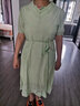 子牧棉麻夏裝 綠色連衣裙中長(cháng)款短袖收腰顯瘦長(cháng)裙子1807 豆青色 S(建議95斤以?xún)? 曬單實(shí)拍圖