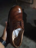 羚步 英倫復古小皮鞋男真皮手工擦色大頭休閑皮鞋頭層牛皮軟皮商務(wù)正裝鞋 咖啡色 42 曬單實(shí)拍圖
