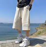 魯賓克七分褲男夏季薄款美式休閑運(yùn)動(dòng)短褲寬松直筒過膝馬褲潮牌大碼褲子 杏色 XL 曬單實(shí)拍圖