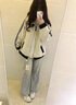 憶靜萱（YIJINGXUAN）街頭ins復古美式條紋上衣外套女2025春秋季新款寬松設計感夾克 杏色外套 L 曬單實拍圖