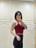 如鉆吊帶背心女帶胸墊綁帶性感美背內搭露臍春夏季百搭棉無(wú)袖打底上衣 酒紅色 M 曬單實(shí)拍圖