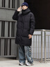 BOYXCO中戲同款羽絨服男加長(cháng)款過(guò)膝防寒加厚冬季寬松連帽情侶學(xué)生外套潮黑色L 建議120-145斤 曬單實(shí)拍圖