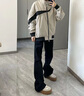 新因素美式深藍直筒牛仔褲男女情侶水洗高街做舊復古寬松vibe休閑長(cháng)褲 黑色 XL 曬單實(shí)拍圖