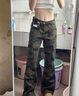 凱普蒂2024美式高街修身微喇褲子潮流男女工裝嘻哈迷彩褲垂墜感休閑褲 迷彩色 L (120-135) 曬單實(shí)拍圖