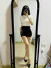 嘉麗薇半高領(lǐng)短袖女夏季新款高彈修身上衣白色內(nèi)搭顯瘦t恤中領(lǐng)打底衫女 黑色【短袖】 L 曬單實(shí)拍圖