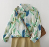 蘑菇同學(xué)襯衫女春季2025藍綠色潑墨印花小眾百搭法式清新薄款襯衣女上衣 藍綠色 L 建議110-125斤 曬單實(shí)拍圖