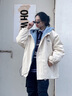 gxmy羊羔絨棉服男冬季外套男士潮牌寬松連帽棉衣服男裝加絨厚棉襖套裝 杏色棉衣+白毛衣+加絨灰色衛(wèi)褲 XL 建議130-150斤 曬單實(shí)拍圖
