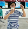熱鉆?；晟滥信绦溆H子兒童軍迷體能服演出跑步純棉情侶旅游條紋短袖 ?；晟浪{白條紋 3XL 曬單實(shí)拍圖