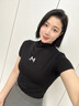 別語半高領短袖t恤女修身內搭黑色百搭洋氣印花上衣薄款 黑色 XL (111-125斤) 曬單實拍圖