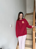真維斯300G重磅牛奶絲寬松圓領(lǐng)衛衣女2024年春秋季新款休閑百搭風(fēng)上衣GX 車(chē)厘子紅-中國小兔 XL （建議120-135斤） 曬單實(shí)拍圖
