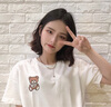 Eperdument新款小熊胸標白色短袖T恤女純棉顯瘦百搭時尚韓版寬松大碼打底衫 白色小熊 L 曬單實拍圖