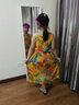 糊圖狗（HUTUGOU） 親子裝母女連衣裙兒童棉綢夏季新款長(cháng)款女孩裙子時(shí)尚碎花沙灘裙 黃底芭蕉葉 單件 160 建議160cm以下 曬單實(shí)拍圖