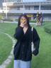 DAVEY MODE感軟糯黑色v領(lǐng)針織開衫女秋冬加厚寬松慵懶毛衣外套上衣外搭 黑色【zt】 M 建議95-105 曬單實拍圖